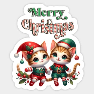 Merry Christmas Elf Kittens Sticker